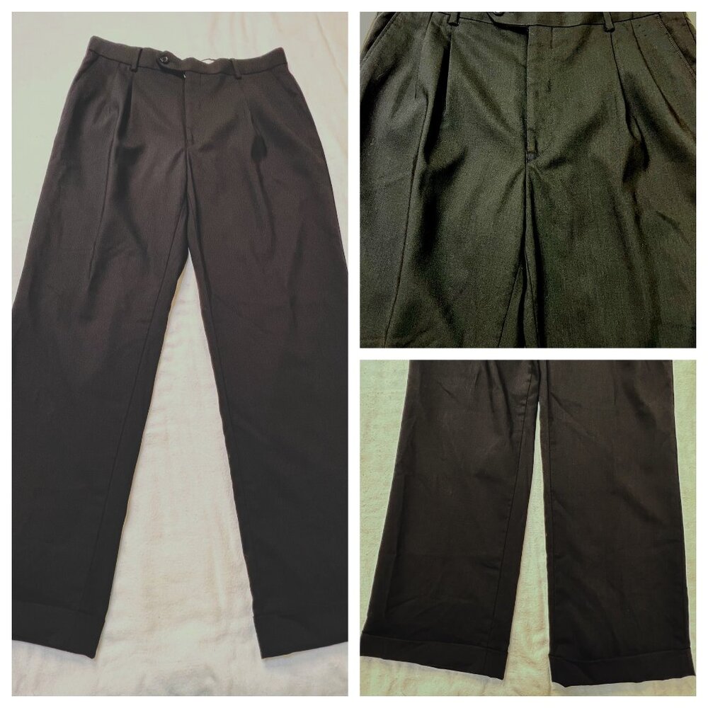 Savile Row Co. London 33R Black 100% Wool Pleated Cuff Dress Pants Preppy Formal - Picture 6 of 16